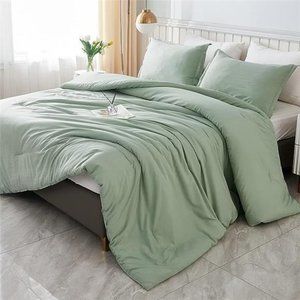 Comforter Full Size Set Sage Green,3 Pieces Lightweight Bed Comforter Full,Solid